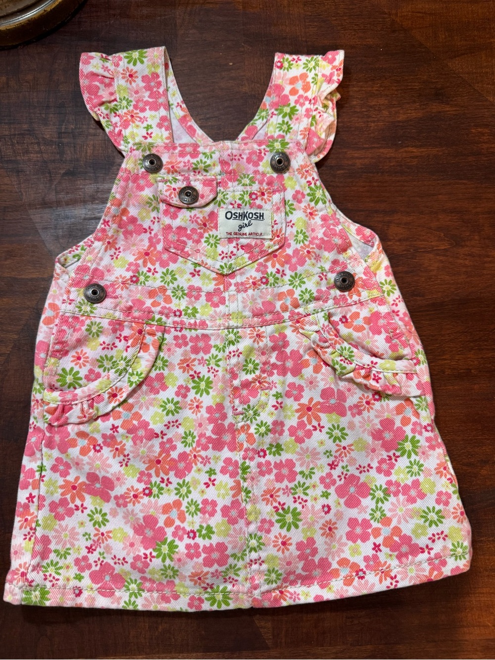 OshKosh B'gosh Pink & Green Floral Girls' Overall Dress